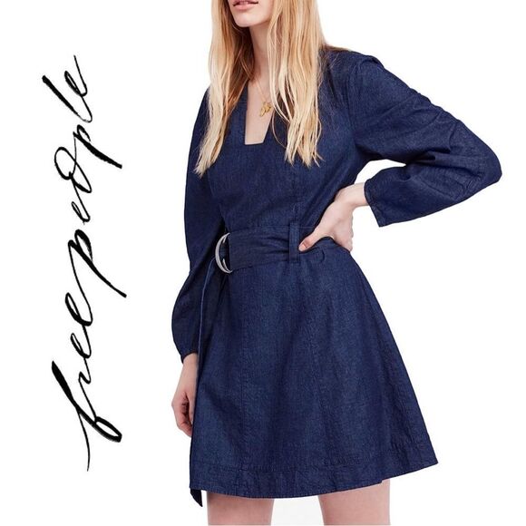 Free People Women’s Karmen Blue Denim Shirt Dress - Size XS‎ - Picture 3 of 3